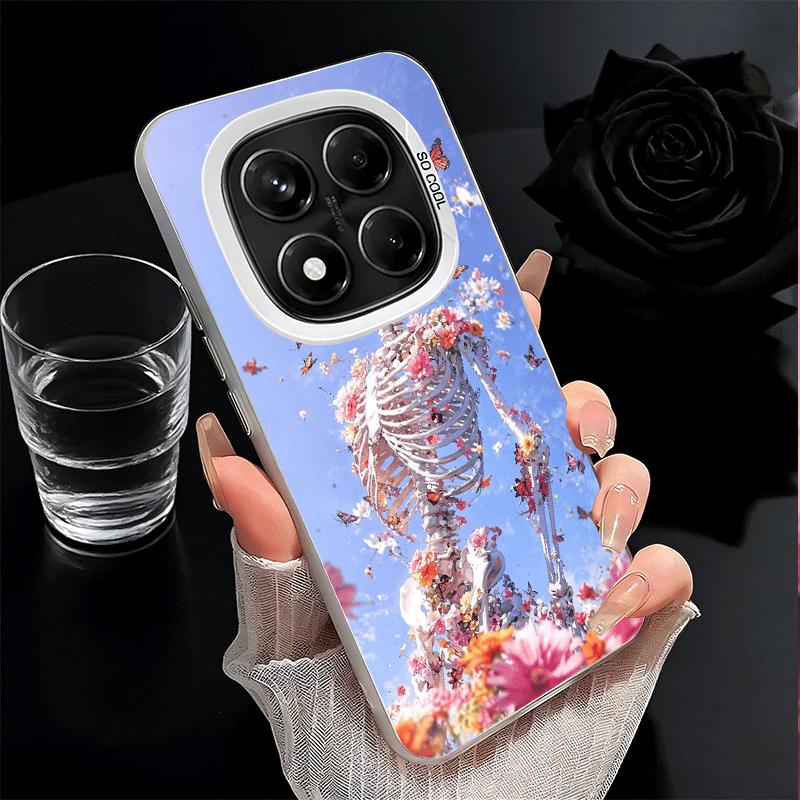 Floral Skull Flower Skeleton Shockproof Phone Case for Xiaomi Redmi Note 15 14 13 12 Pro Plus 11 11S 11T 5G Cover Anti Fall Fund