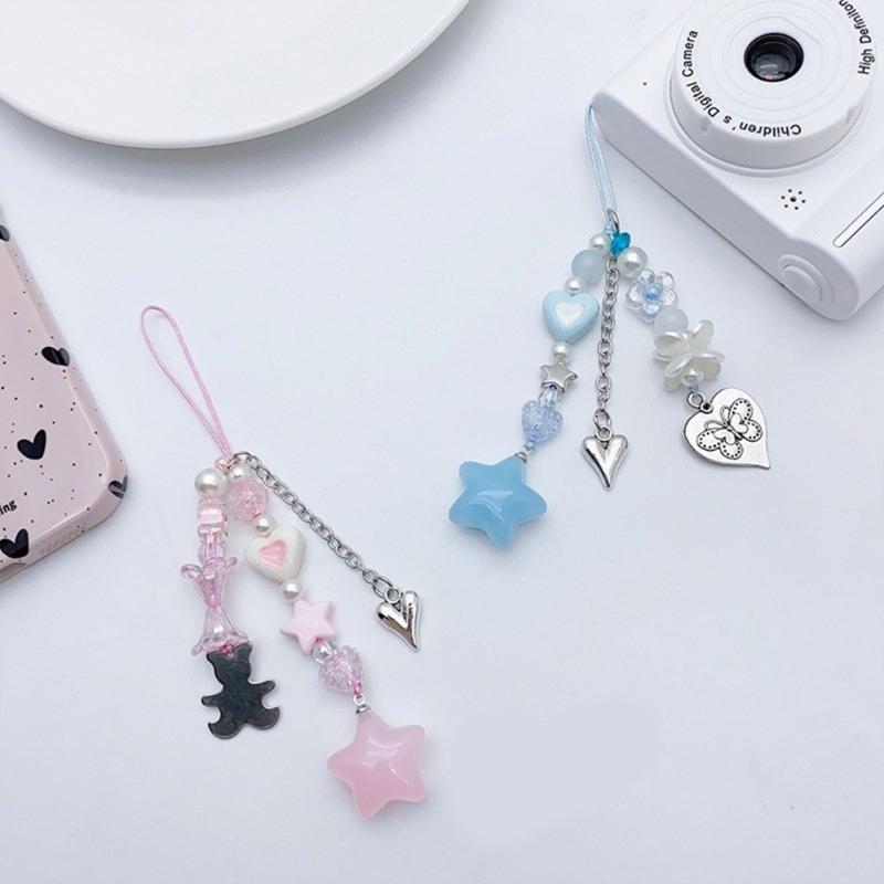 Cute Star Bead Tassels Pendant Phone Straps Lanyard Pocket Keychain Strap Backpack Charm Car Keys Decoration Chain