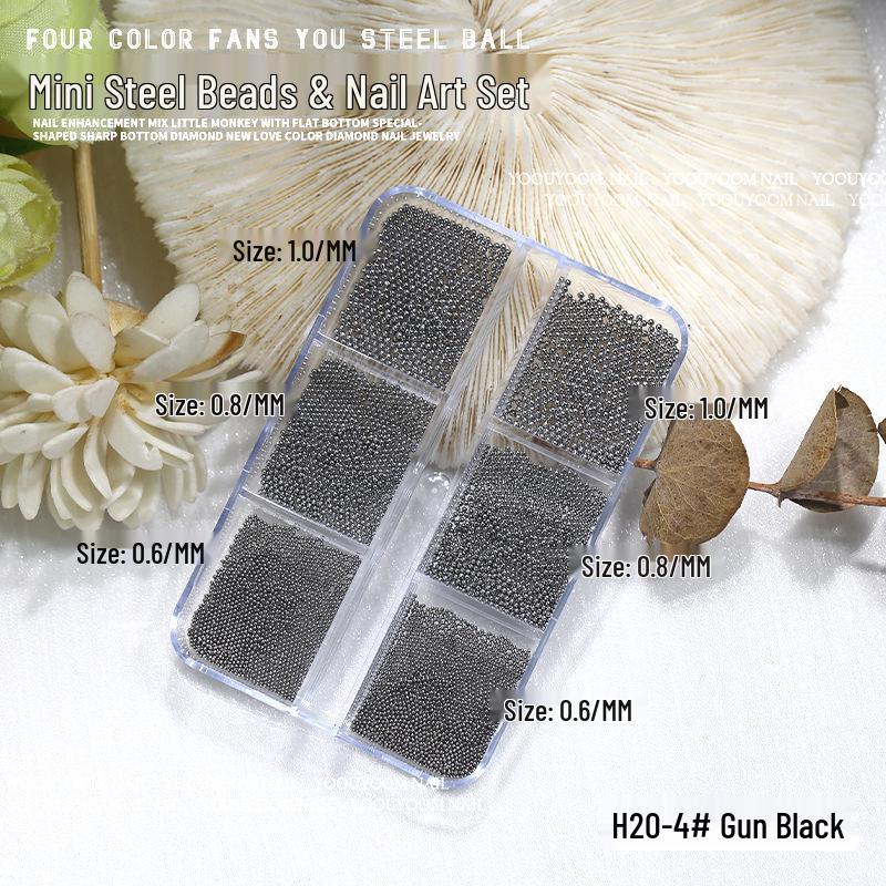6-Grid Nail Art Set: Mini Steel Ball Decorations for DIY Nail Design