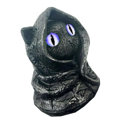Mysterious Hooded Cats Fiqurines Gotik Black Cats Statue Halloween Decors Whimsical Kitten Sculpture Shelf Accent Gift
