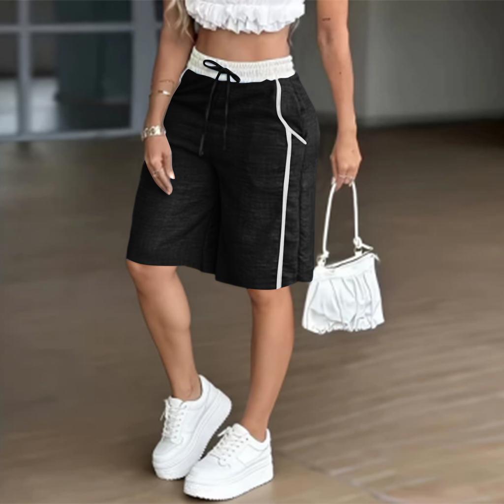 Damen Bermuda-Shorts mit Kordelzug, lässiger lockerer Passform, Seitentaschen und elastischem Bund für den Alltag