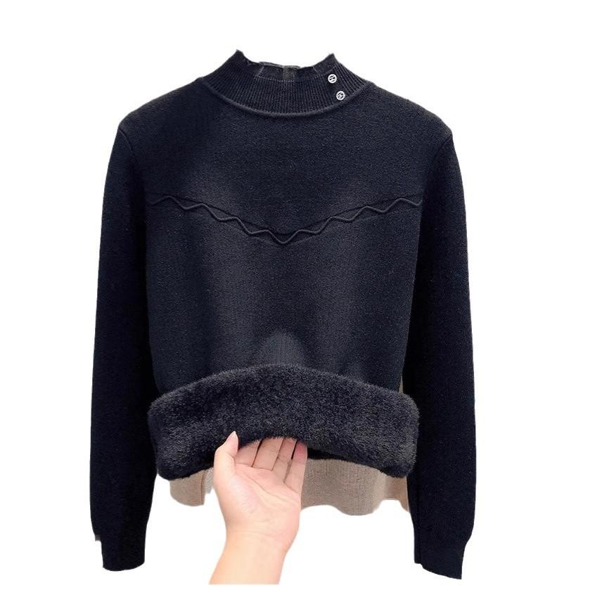 Women's Sweater Autumn/Winter Plush Warm Sweater Stylish Casual Half High Collar Knitted Sweater