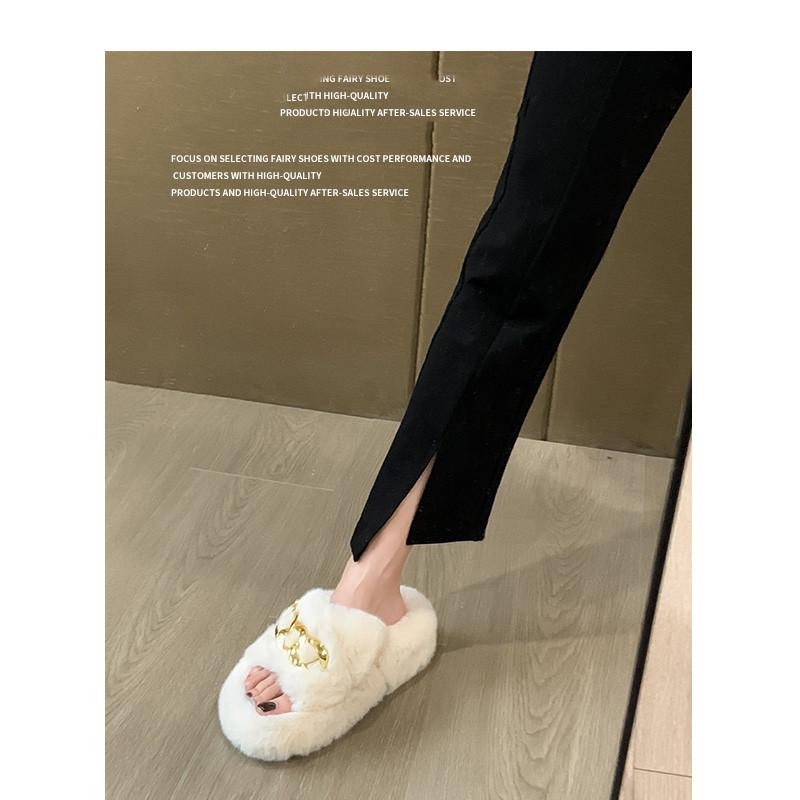 2025 autumn and winter new small muffin thick sole heightening plush fluffy cotton slippers women wear home fluffy shoes