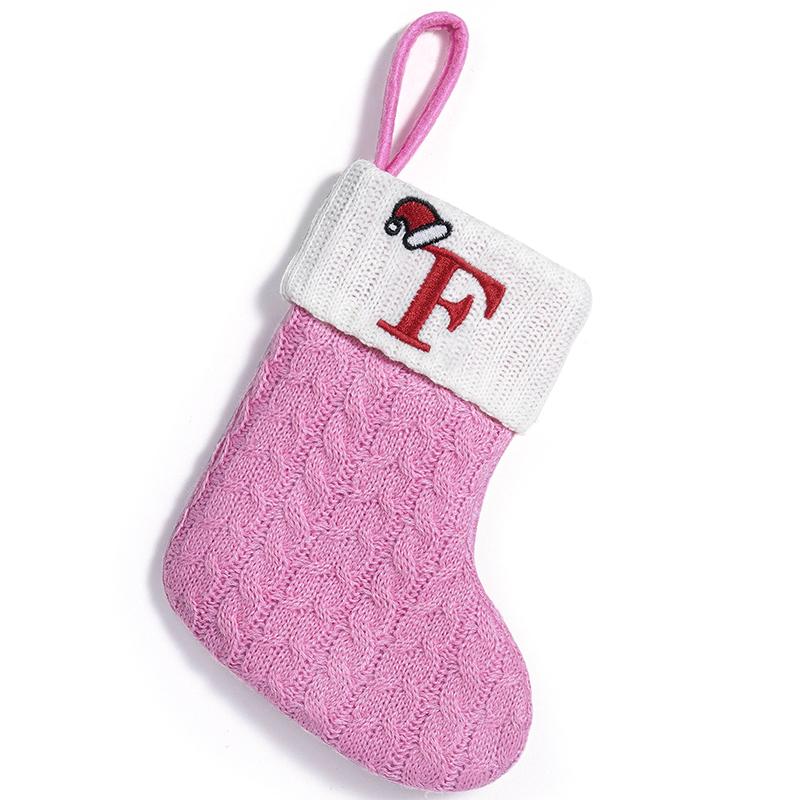 Xmas Tree Pendant Decor Gift Bag Letter 3D Embroidered Gift Christmas Party Decoration Pink Christmas Socks