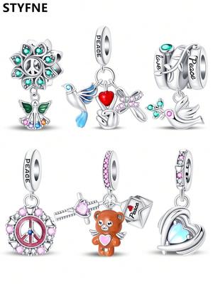 Copper Plated Original Charms Peace Dove Bear Love Beads Fit Bracelet Women'S Jewelry Gift