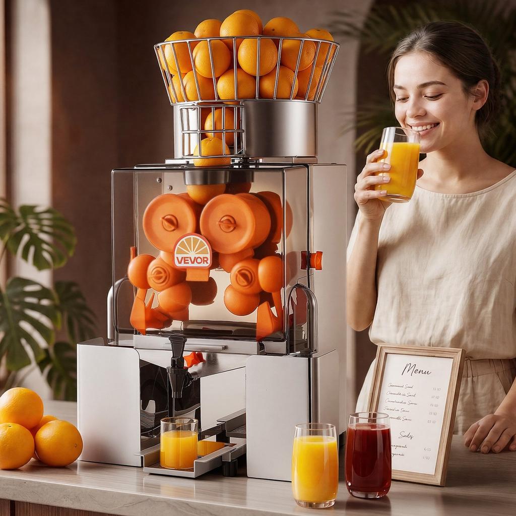 Commercial Orange Juicer Machine, 120W Electric Automatic Orange Squeezer, Lemon Citrus Pomegranates Extractor for 20 per Minute, Stainless Steel,