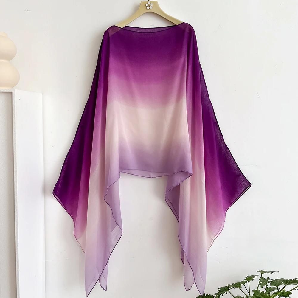 Spring And Summer Women Plain Colour Travel Ethnic Style Shawl Cotton Linen Feel Thin Type Sunscreen Beach Towel Split Shawl