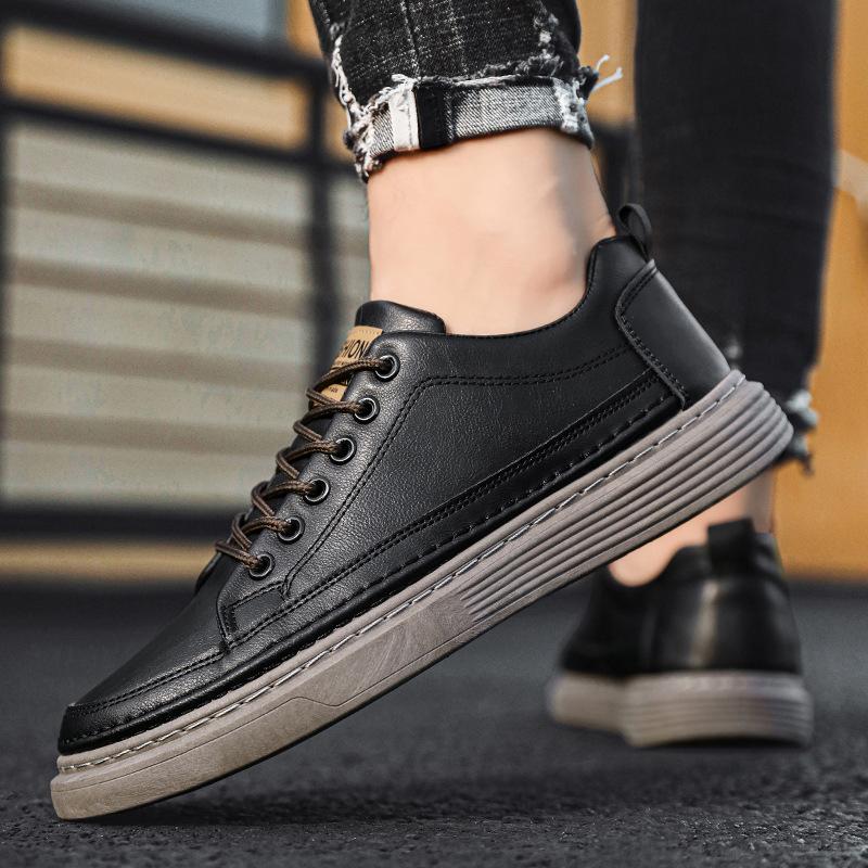 Men's leather surface casual bottom top board shoes men's four-season men's idle shoes labor insurance shoes small black