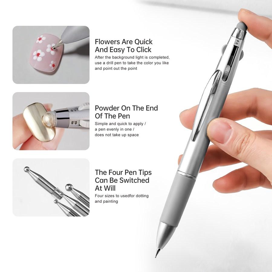1 Piece 5-in-1 Nail Art Dot Paint Brush, Multi-Size Nail Painting Tool with Attachable Rhinestone Pickup Tool, Nail Decoration Pen