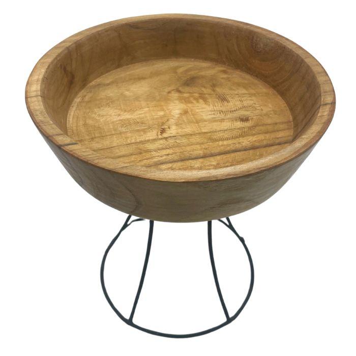 Teak Bowl With Metal Stand, 20 cm