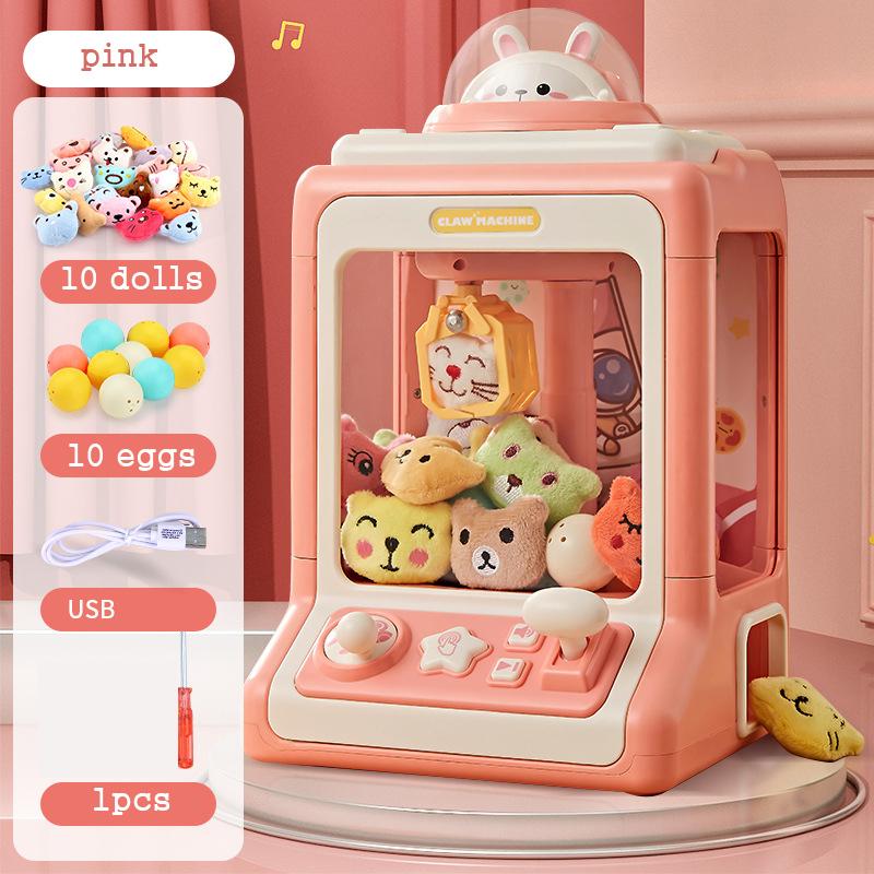 Automatic Doll Machine Plaything For Kids Small Cute Animation Coin Operated Play Game Claw Crane Machines With Light Music Kids Toys