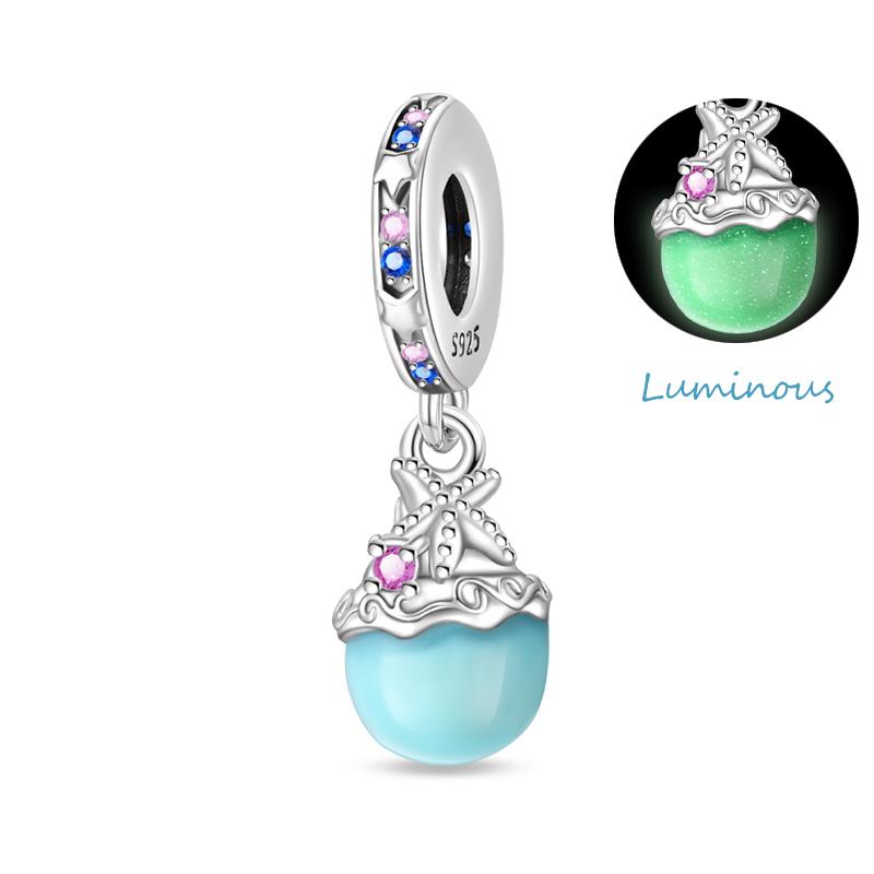 Copper Jellyfish Dolphin Turtle Starfish Shell Luminous Ocean Series Charms Beads Fit 3Mm Original Bracelets Diy Jewelry