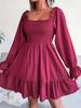 Vestido Longo Europeu & Americano Plus Size com Manga Bufante, Decote Quadrado e Babados