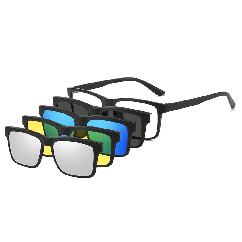 PC 5In 1 New Style Magnet Clip On Glasses Frame Trend Fishing Driving Sunglasses For Men Optical Computer Glasses UV400