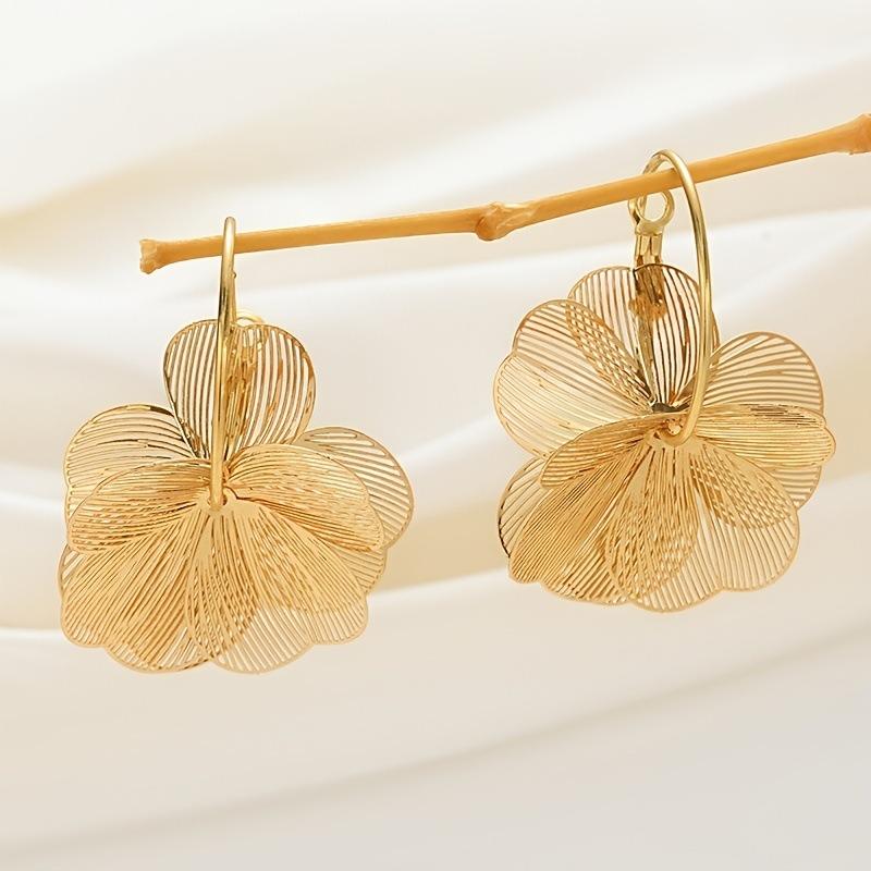 Stainless Steel Double Layer Flower Pendant Earrings For Women Vintage Geometric Irregular Drop Earring Personality Jewelry Gift