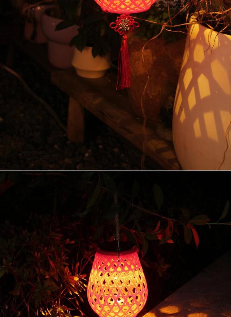 Solar Hanging Lantern: Outdoor Courtyard Pendant for Festive Atmosphere, Imitation Rattan Woven Design.