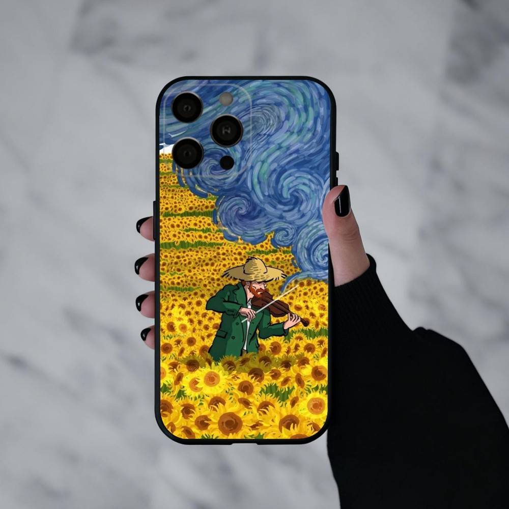 

V-Van G-Gogh S-Starry Sunflowers Phone Case For iPhone 17pro, 16,15,14,13,12,11 X XR Plus,Others Soft Black Cover iPhone16pro