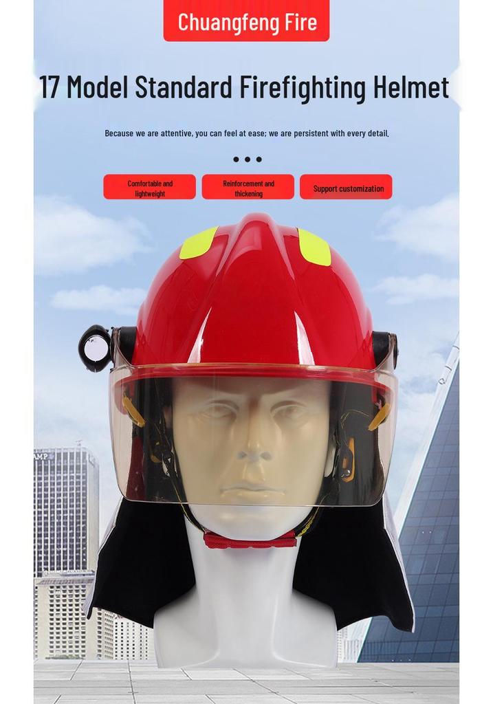 2017 Model 3C Firefighting Helmet: Red with Yellow Band, Breathable, Waterproof, Flame Retardant, Emergency Rescue.