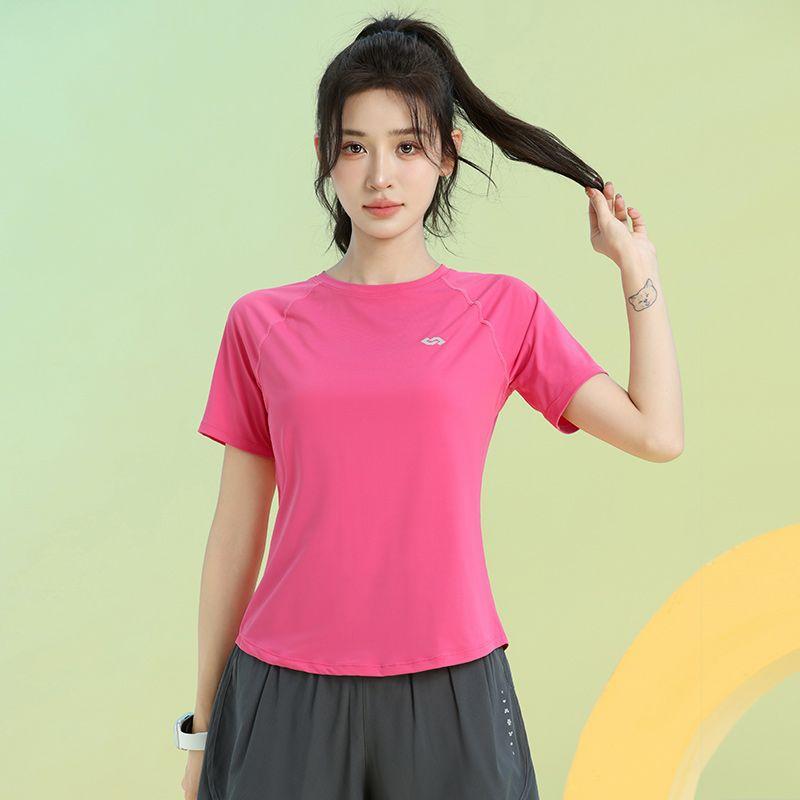 

Yoga Dopamine Marathon Female Summer Breathable Running Suit Plum color short sleeve 3XL