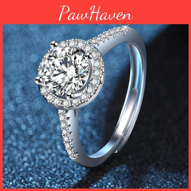 Fashionable Women's Moissanite Ring Geometric Design Adjustable Opening