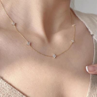 Elegant Zircon Flower Necklace - French Pastoral Style
