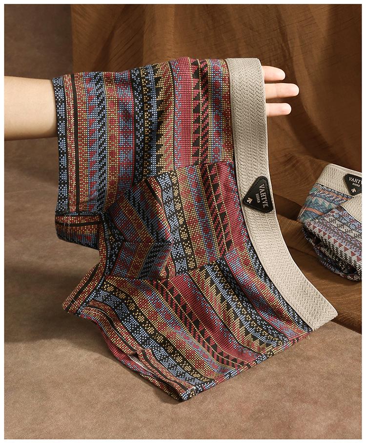 Ethnic Style Men's Pure Cotton Boxer Briefs - Comfortable, Breathable, Mid-Rise Trunks In American Light Luxury Design