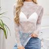 Women Sexy Slim Fit Lace Mesh Long Sleeve Pullover Bottoming Shirt