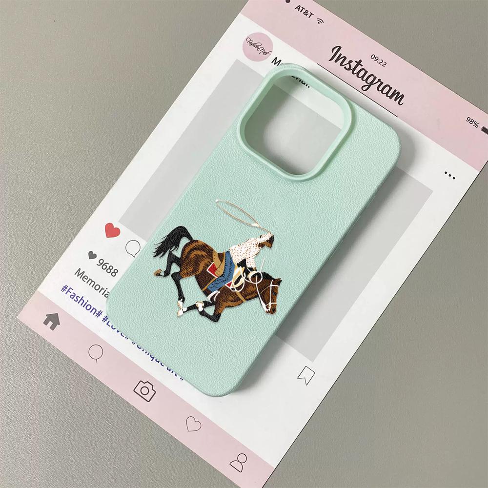 Retro Cowboy Riding Horse Pattran Lychee Soft Phone Case For iPhone 17 Pro Max 11 12 13 14 15 16 Pro 17Air Plus Shockproof Cover iPhone 11 Pro