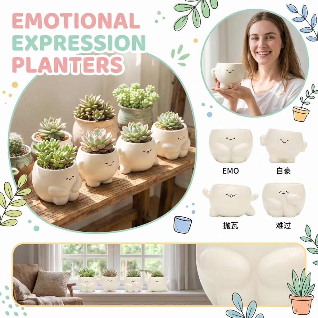 Cute And Playful Flower Pots, Creative Resin Desktop Planters, Garden And Patio Decorations.
