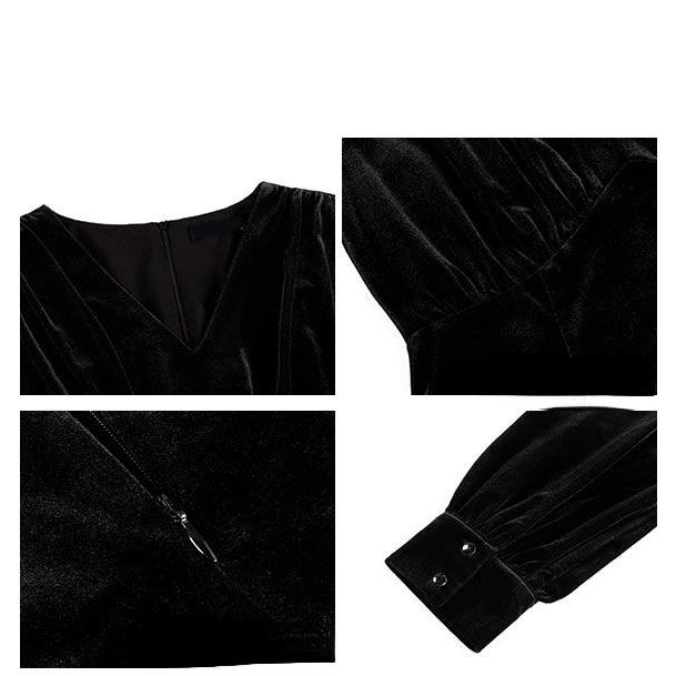 Κομψό Μαύρο Βελούδινο Φόρεμα για Γυναίκες Χειμερινά Φορέματα Α γραμμής