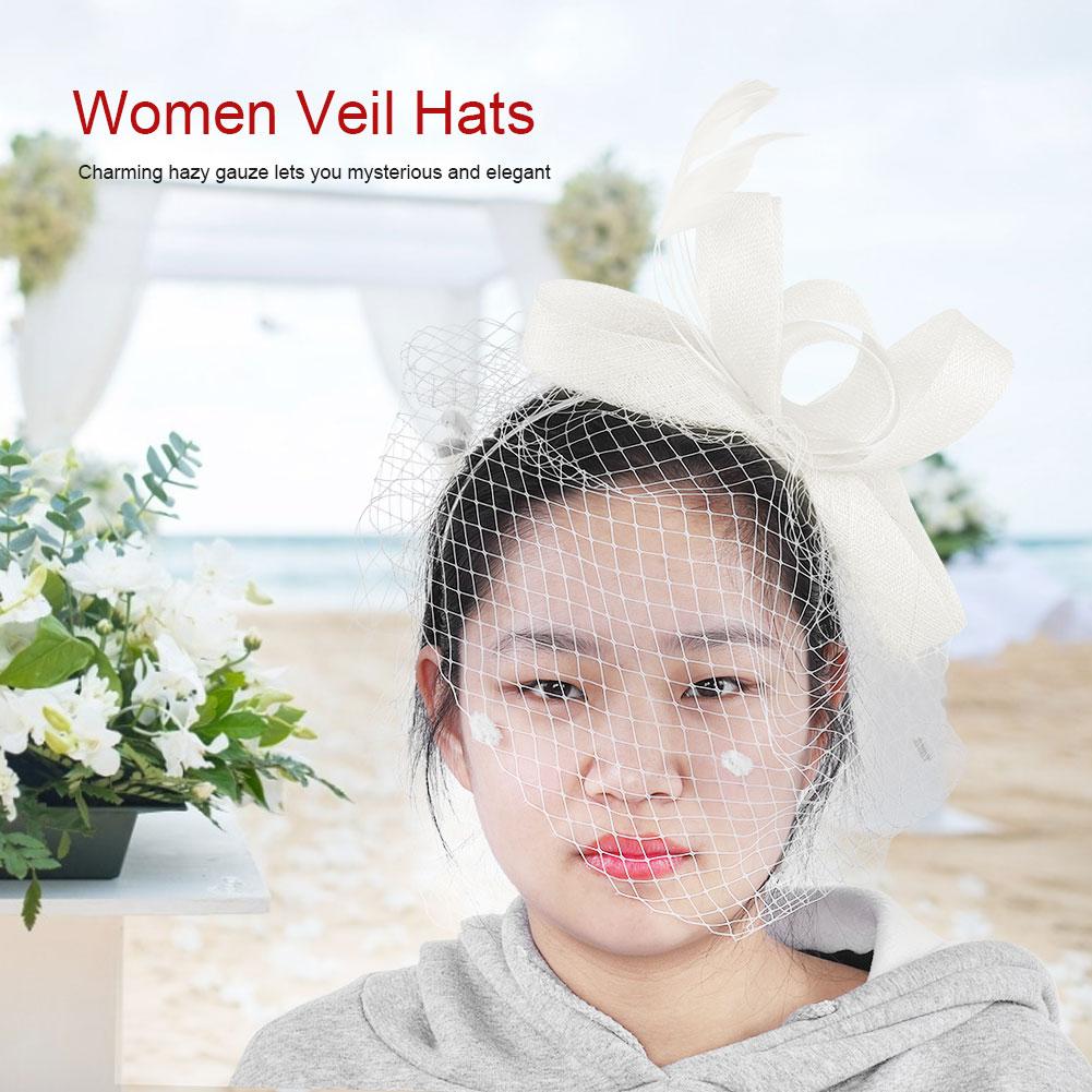 Wedding Women Net Mesh Bridal Face Veil Hats Brides Fascinator Headwear Hair Accessory(Black)
