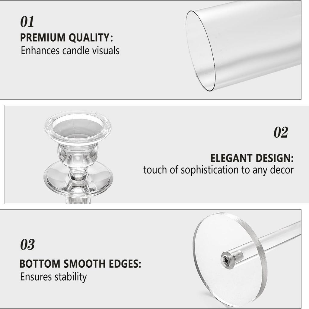 Taper Candlestick Holders for Table Centerpiece, 3Pcs Acrylic Candle Holder for Taper Candles, Clear Hurricane Candle Holder