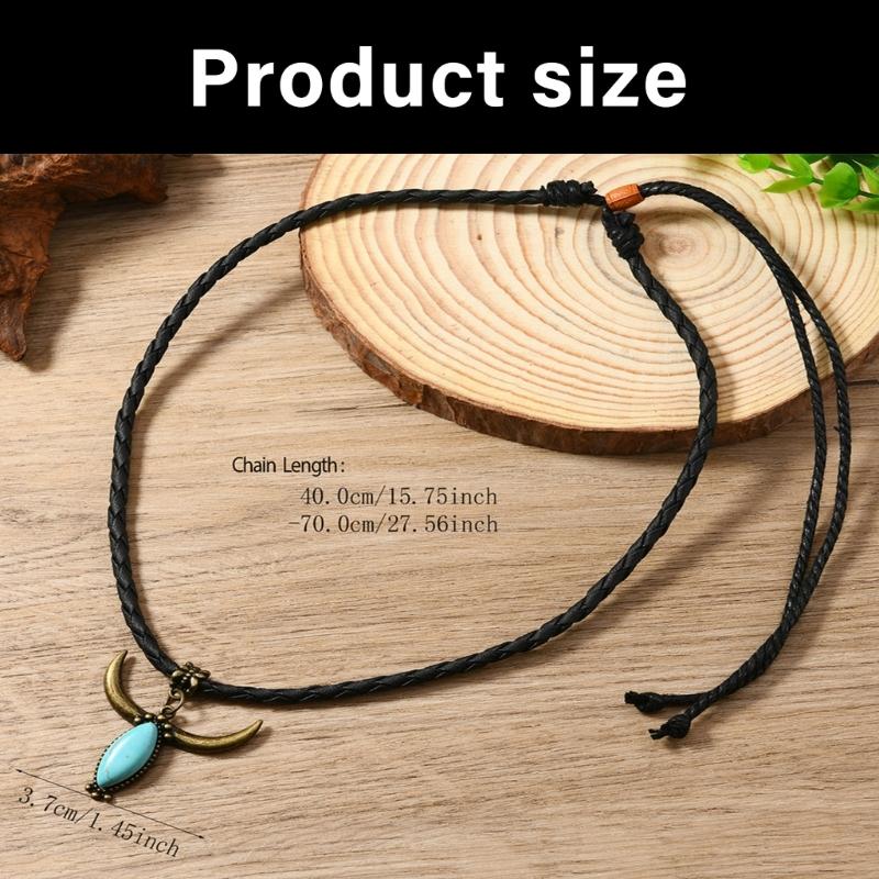 Turquoise Bull Head Pendant Necklace Ethnic Style Hand Leather Jewelry For Cultural Fashion