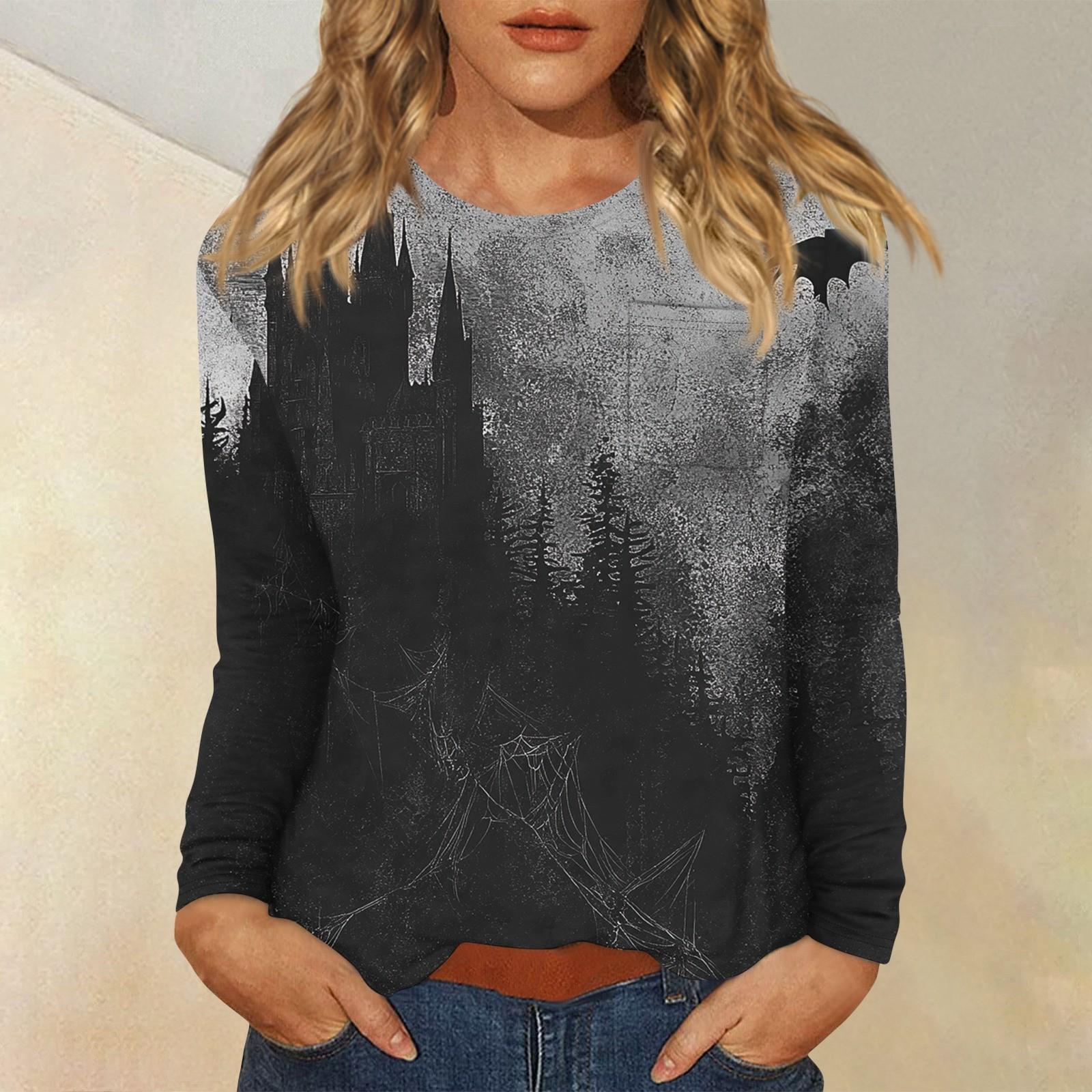 

Женский повседневный топ с длинными рукавами и круглым вырезом с принтом на тему Хэллоуина XL чёрный