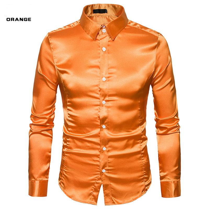 

Новая мужская однотонная повседневная рубашка на весну и осень-зиму, мужская модная тенденция, яркий воротник, длинный рукав, рубашка европейского размера 2XL оранжевый