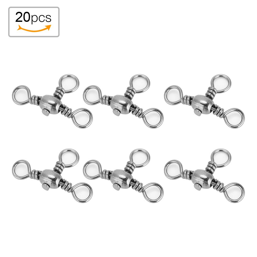 20Pcs Durable Flexible Three Way Rolling Swivels Triple Swivel Fishing Connectors(2#)
