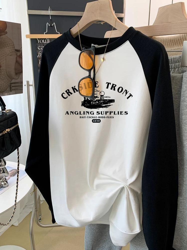 

Футболка Женский Большой Размер Свободный Контрастный Строчка Топ