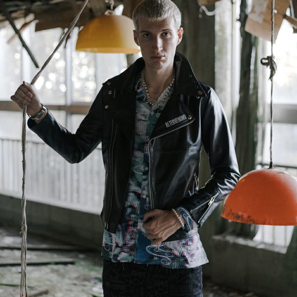 ALTER VENOMV Manoson JACKET Double Rider Jacket in Genuine Lamb Punk and Size S Men's Rider's Leather, Rock, Streetwear, V-Kei Style, (Black)