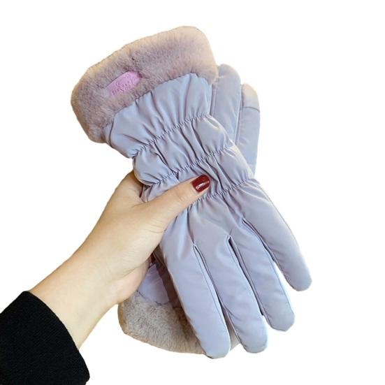 1 Pair Winter Gloves Thick Plush Lining Windproof Warm Cold Resistant Five Fingers Touch Screen Waterproof Anti-slip Soft Lady Riding Cycling Gloves