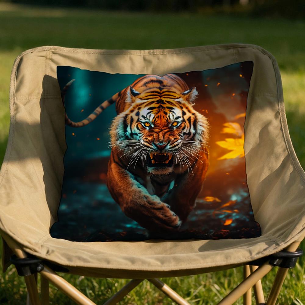 Tiger Animal Print Cushion Cover Soft Reversible  Durable Pillow Cover  MultiScene Use for Home  Car Daily Comfort