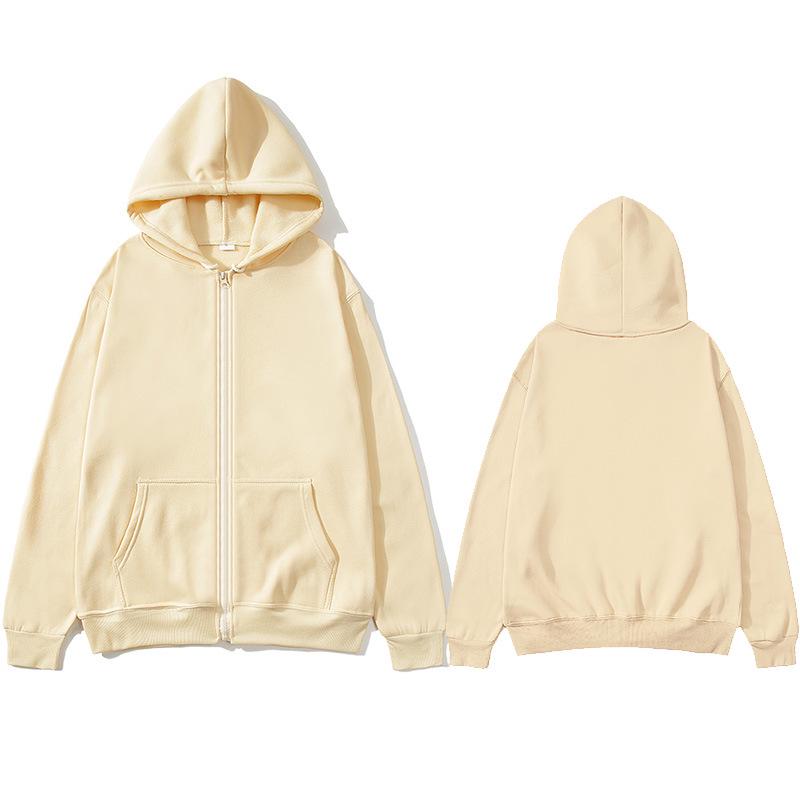 Unisex Solid Color Zip-Up Hooded Sweatshirt Cardigan