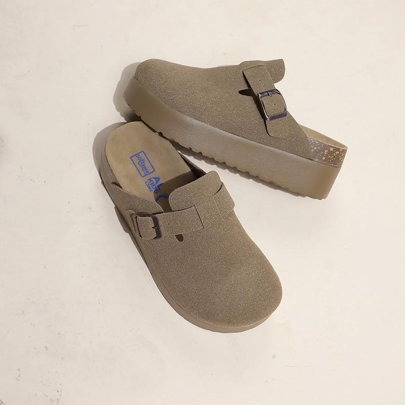 

Platform-soled Boken shoes, half-towed women s 2025 autumn new spring three-xi, the same bag head slippers, inner height-increasing Boken shoes 35