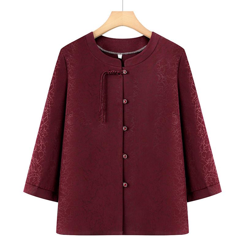 

2026 Summer New Jacquard Shirt: Chinese Style Seven-Sleeve Top for Middle-Aged and Elderly Women 3XL - for 120-135 lbs фіолетовий/червоний