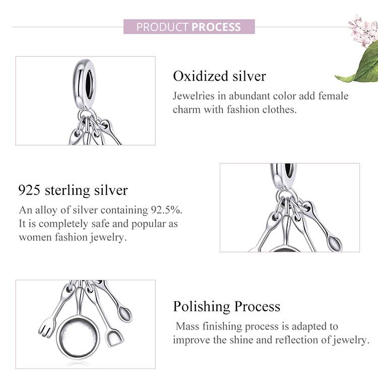 BAMOER 925 Sterling Silber Mini Kochgeschirr und Geschirr Charm Anhänger für Original 3mm Armband Armreif