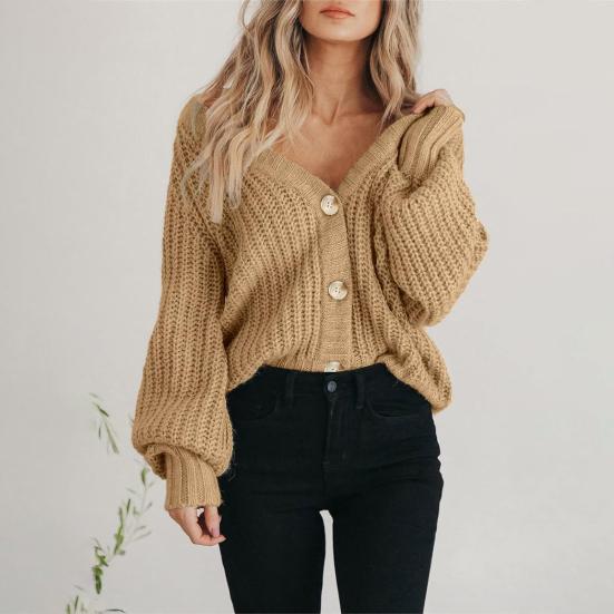 Women Chunky Knit Cardigan Fall Winter Open Front Sweater Button Closure Single
