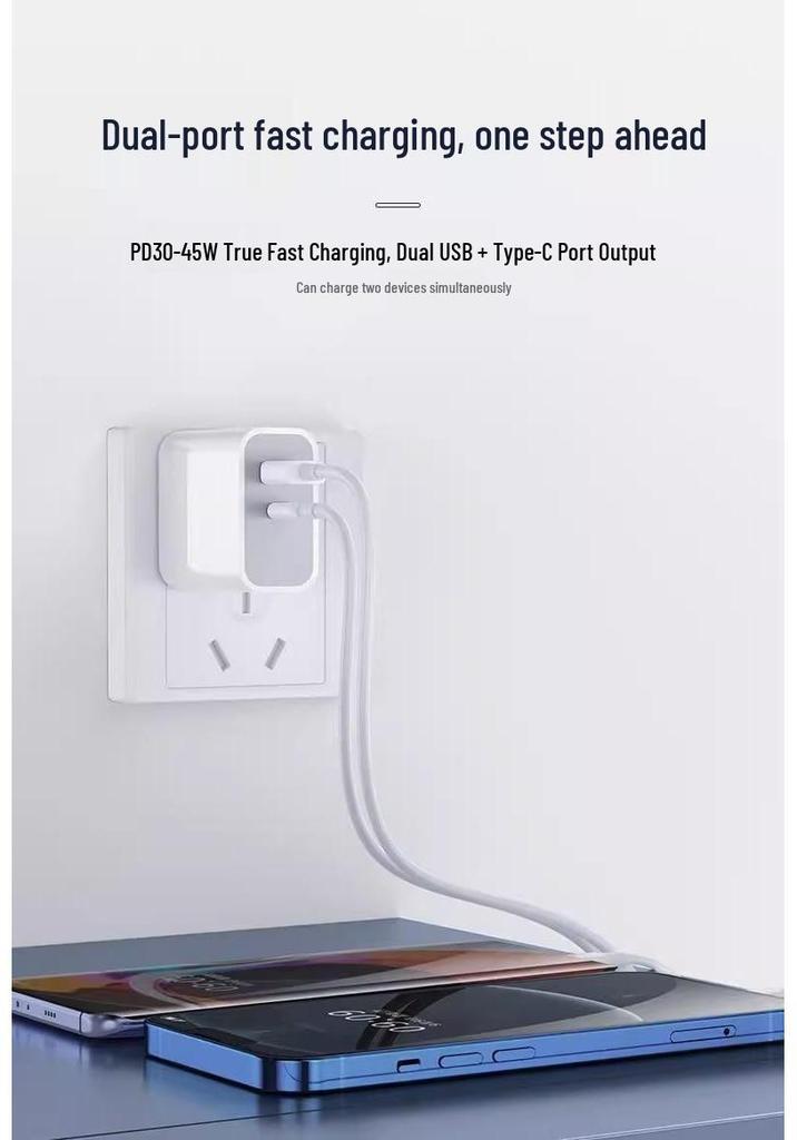 PD45W GaN Dual-Port Fast Charger for iPhone/iPad Series
