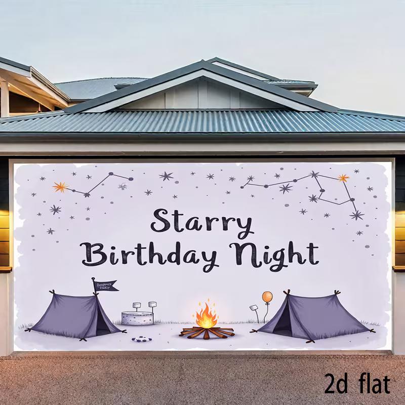2D Lavendel Sternen Camping Geburtstag Hintergrund, Lagerfeuer Zelt Foto Hintergrund