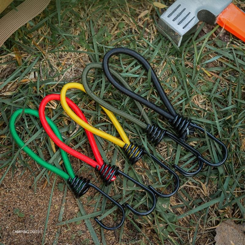 10Pcs Tent Fixings Cord String Carabiner Hook Outdoor Campings Tent Elastics Rope Hook Thickened Elastic Bands Tying Rope