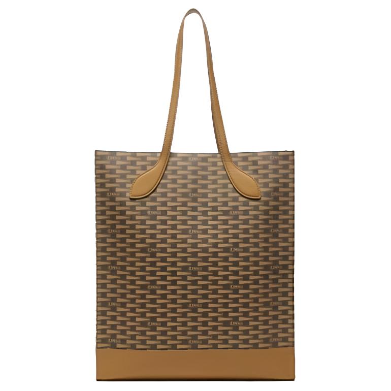 Bally Letter Logo Triangle Flag Print Fabric With Leather Tote Bag Women Tote Bags Brown 6304985
