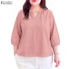 ZANZEA Women Casual V-Neck Solid Color 3/4 Sleeve Loose Blouse